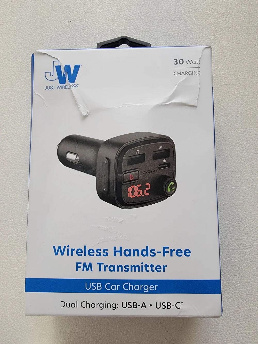Just Wireless 30W Wireless Hands-Free FM Transmitter USB Car Charger